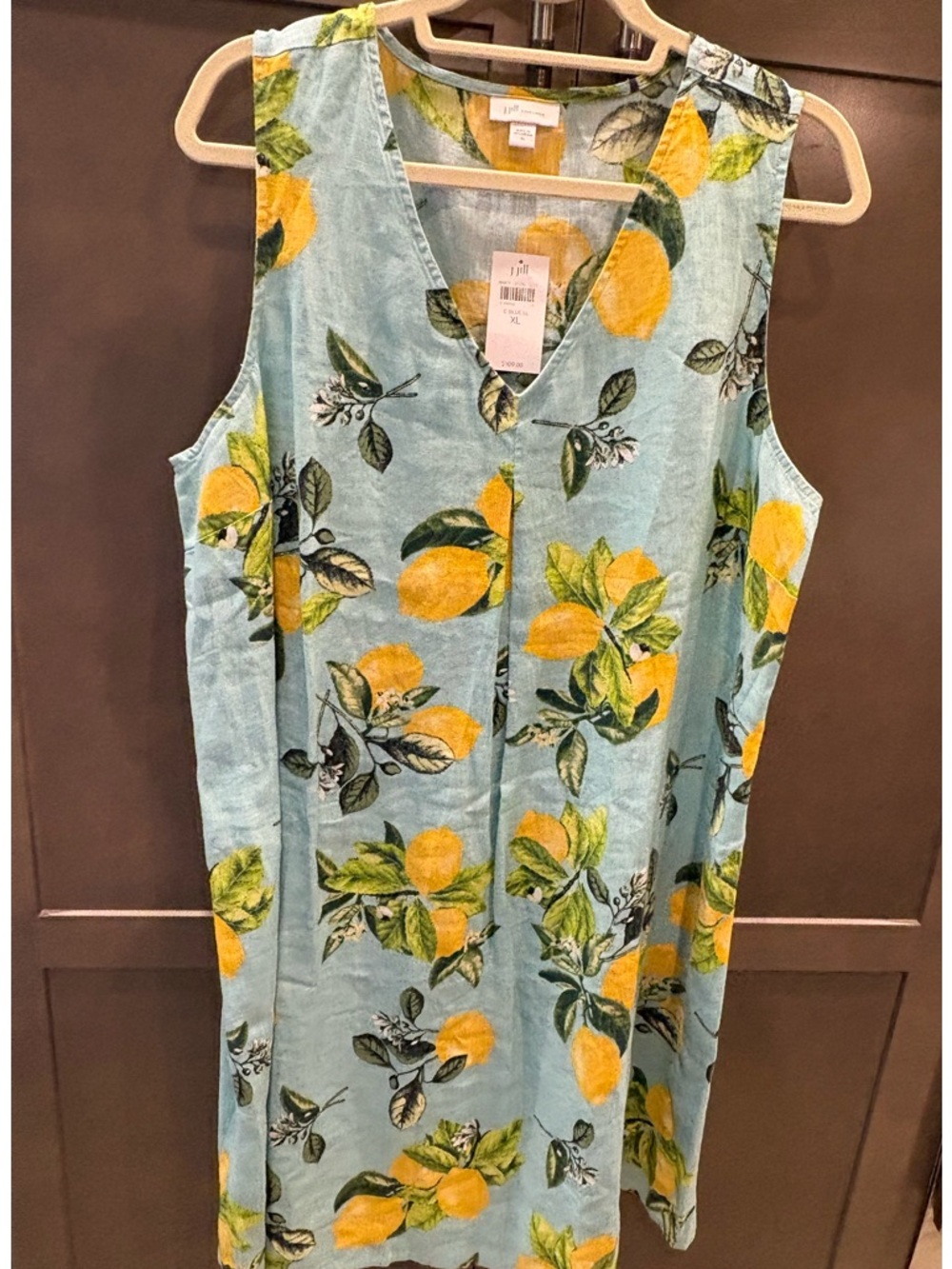 J.Jill Linen Sleeveless V-neck Dress with Lemon Print, XL
